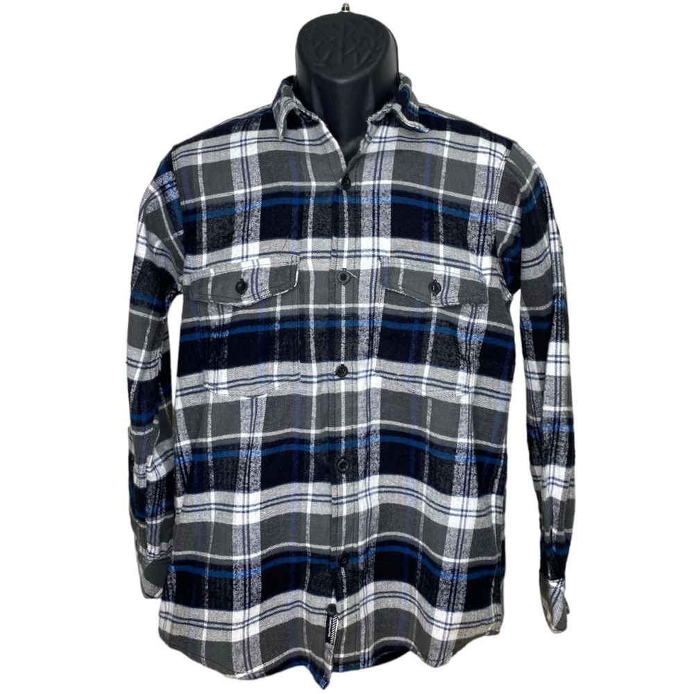 BURNSIDE Youth L 14/6 Gray Blue White Long sleeve Button Down Two Front Pockets